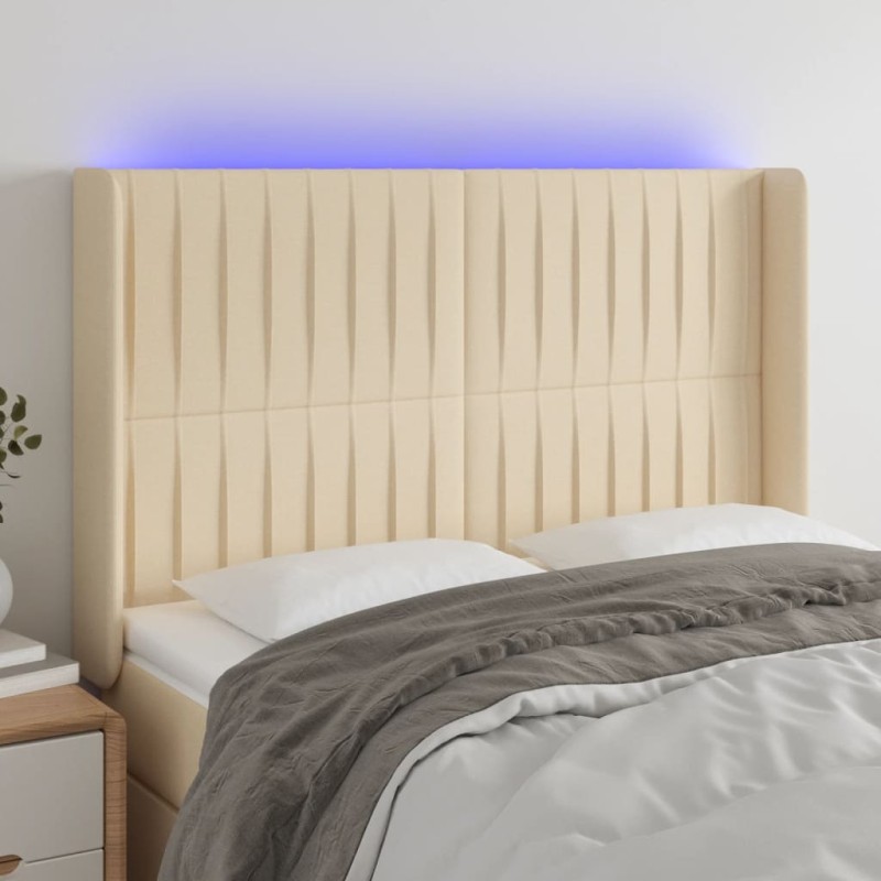vidaXL Cabecero con LED de tela color crema 147x16x118/128 cm vidaXL Cabecero con LED de tela color crema 147x16x118/128 cm