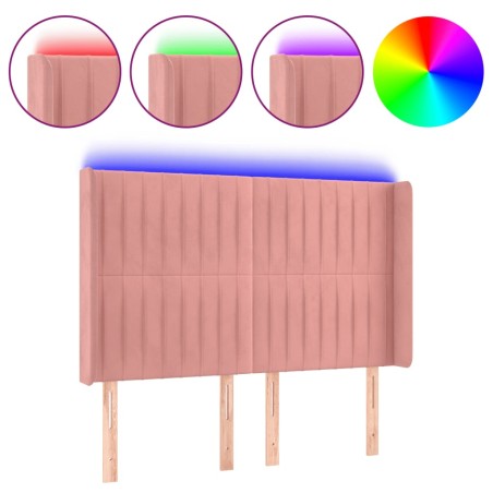 vidaXL Cabecero con LED de terciopelo rosa 147x16x118/128 cm