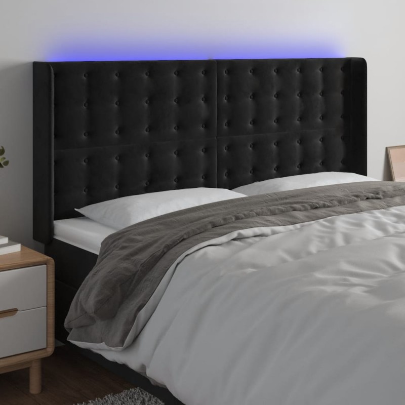 vidaXL Cabecero con LED de terciopelo negro 203x16x118/128 cm