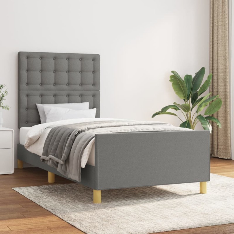 vidaXL Estructura de cama con cabecero de tela gris oscuro 80x200 cm vidaXL Estructura de cama con cabecero de tela gris oscuro 80x200 cm