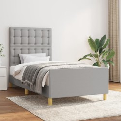 vidaXL Estructura de cama con cabecero de tela gris claro 100x200 cm