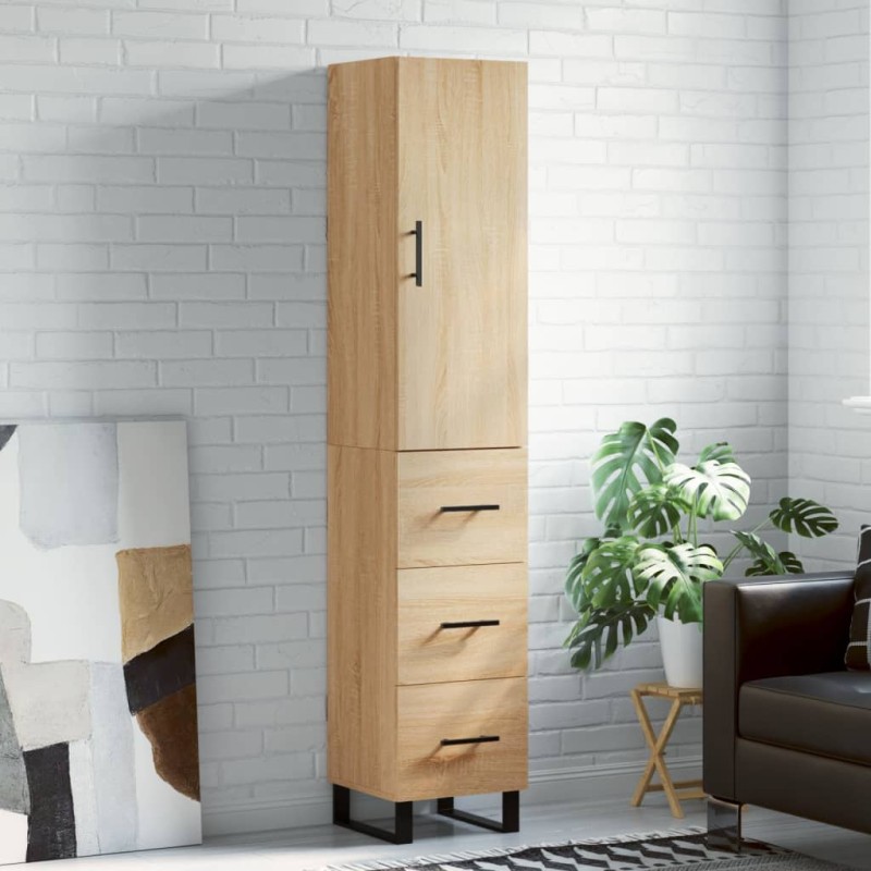 vidaXL Aparador de madera contrachapada roble Sonoma 34,5x34x180 cm vidaXL Aparador de madera contrachapada roble Sonoma 34,5x34x180 cm