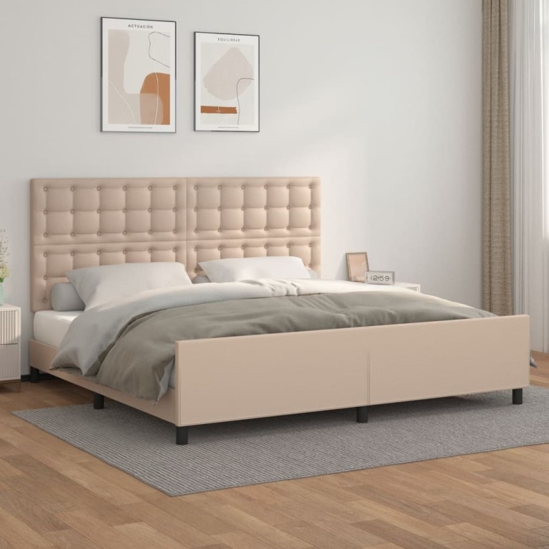 vidaXL Estructura de cama cabecero cuero sintético capuchino 200x200cm vidaXL Estructura de cama cabecero cuero sintético capuchino 200x200cm