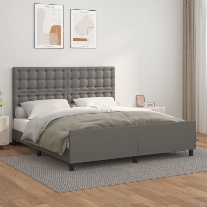 vidaXL Estructura de cama con cabecero cuero sintético gris 180x200cm vidaXL Estructura de cama con cabecero cuero sintético gris 180x200cm