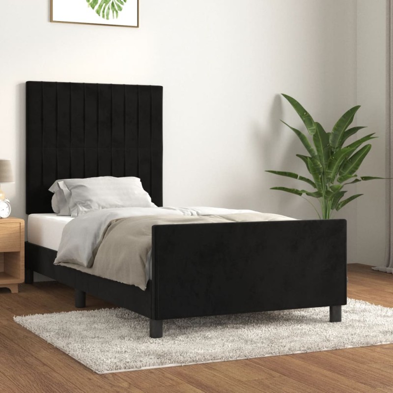 vidaXL Estructura de cama con cabecero de terciopelo negro 90x190 cm vidaXL Estructura de cama con cabecero de terciopelo negro 90x190 cm