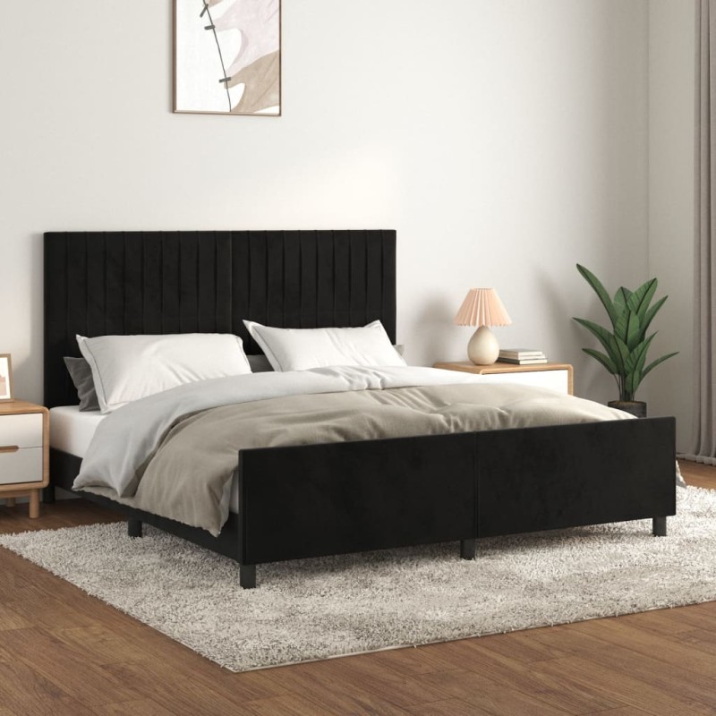 vidaXL Estructura de cama con cabecero de terciopelo negro 180x200 cm vidaXL Estructura de cama con cabecero de terciopelo negro 180x200 cm