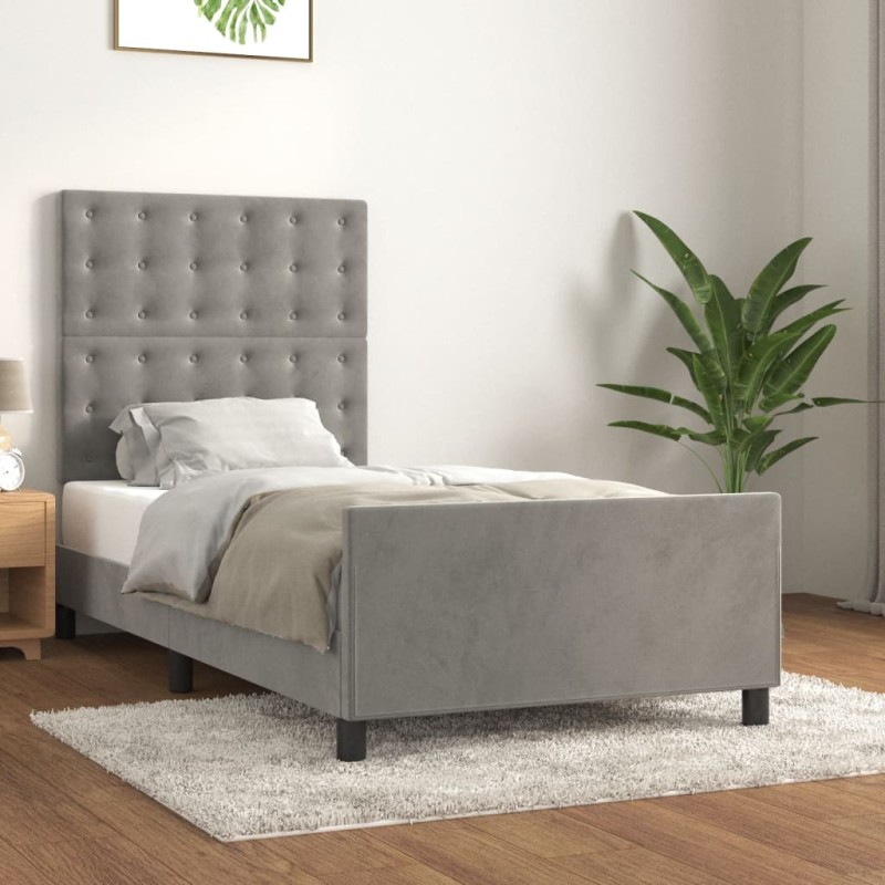 vidaXL Estructura de cama con cabecero terciopelo gris claro 90x200 cm vidaXL Estructura de cama con cabecero terciopelo gris claro 90x200 cm