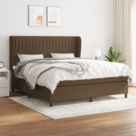 vidaXL Cama box spring con colchón tela marrón oscuro 180x200 cm