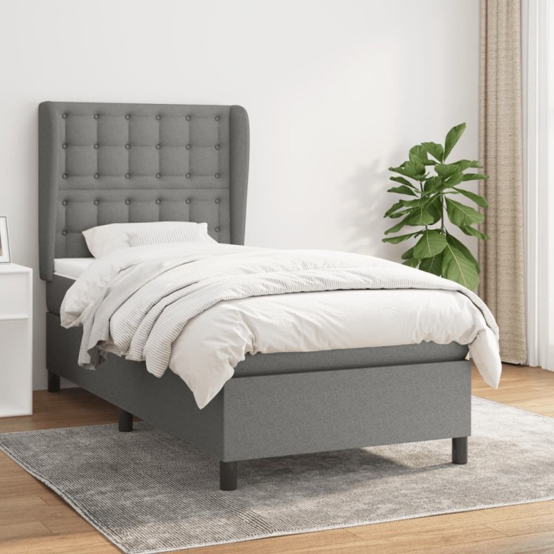 vidaXL Cama box spring con colchón tela gris oscuro 90x200 cm vidaXL Cama box spring con colchón tela gris oscuro 90x200 cm