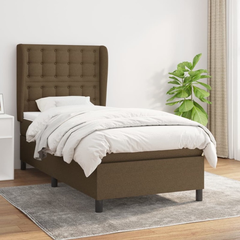 vidaXL Cama box spring con colchón tela marrón oscuro 90x200 cm vidaXL Cama box spring con colchón tela marrón oscuro 90x200 cm