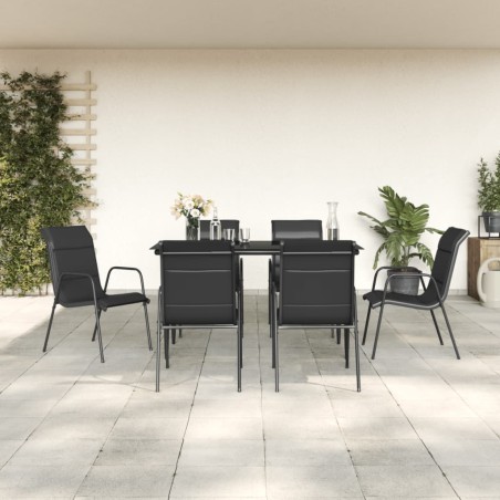 vidaXL Juego de comedor para jardín 7 piezas acero y textilene negro