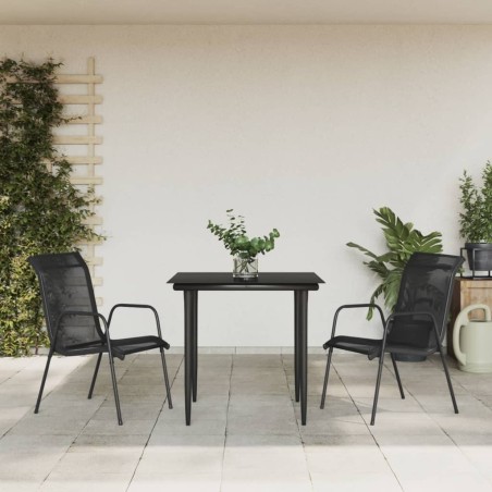 vidaXL Juego de comedor para jardín 3 piezas acero y textilene negro