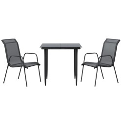 vidaXL Juego de comedor para jardín 3 piezas acero y textilene negro