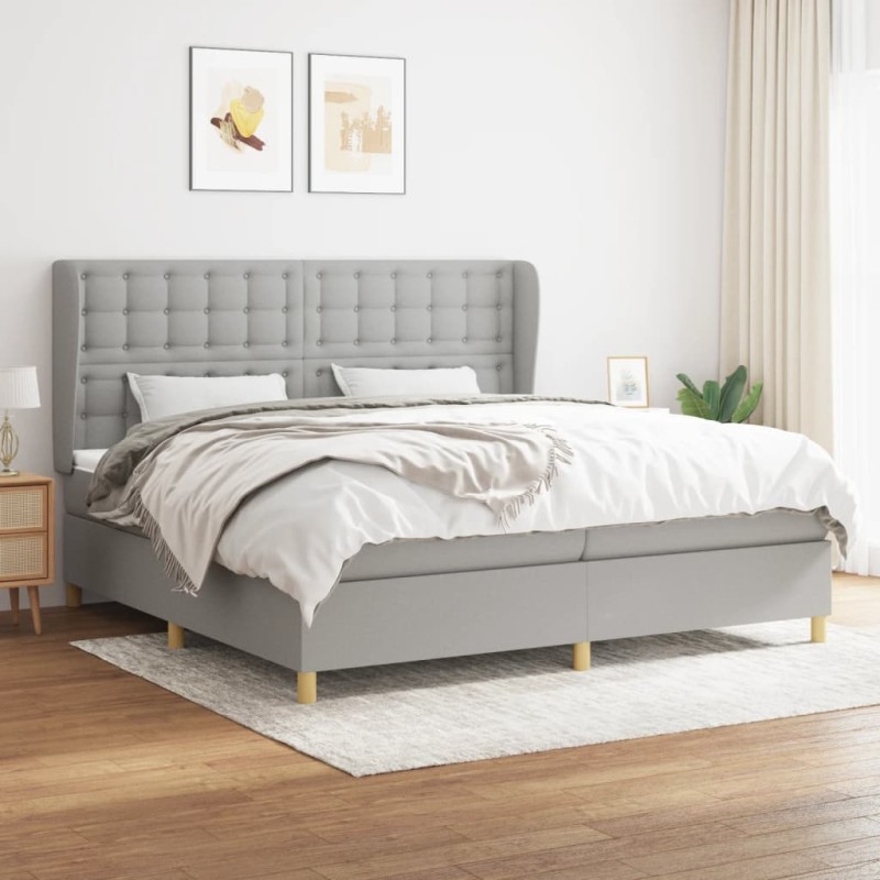 vidaXL Cama box spring con colchón tela gris claro 200x200 cm vidaXL Cama box spring con colchón tela gris claro 200x200 cm