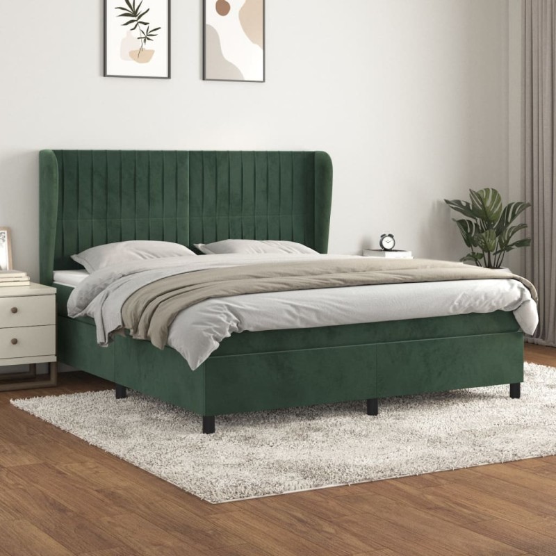 vidaXL Cama box spring con colchón terciopelo verde oscuro 180x200 cm vidaXL Cama box spring con colchón terciopelo verde oscuro 180x200 cm