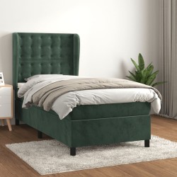 vidaXL Cama box spring con colchón terciopelo verde oscuro 90x190 cm