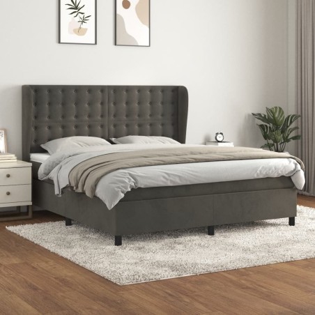 vidaXL Cama box spring con colchón terciopelo gris oscuro 180x200 cm