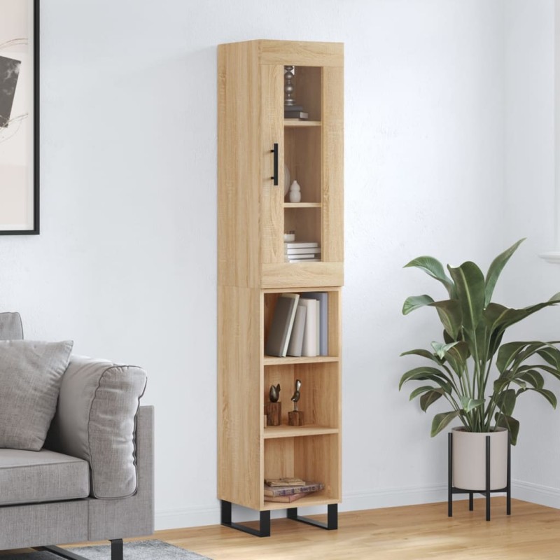 vidaXL Aparador de madera contrachapada roble Sonoma 34,5x34x180 cm vidaXL Aparador de madera contrachapada roble Sonoma 34,5x34x180 cm