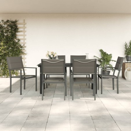 vidaXL Juego de comedor para jardín 7 piezas acero y textilene negro