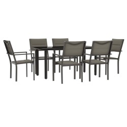 vidaXL Juego de comedor para jardín 7 piezas acero y textilene negro