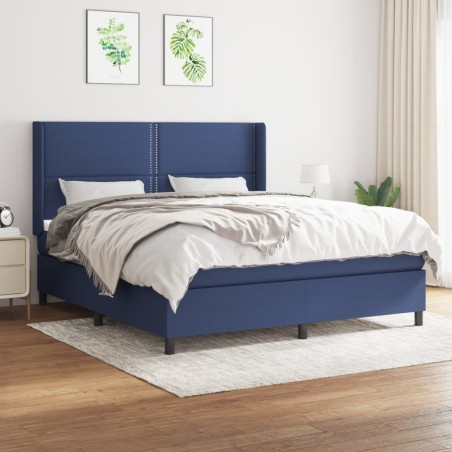 vidaXL Cama box spring con colchón tela azul 160x200 cm