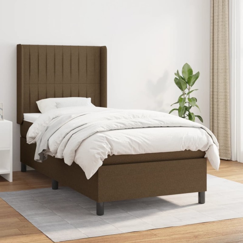 vidaXL Cama box spring con colchón tela marrón oscuro 100x200 cm vidaXL Cama box spring con colchón tela marrón oscuro 100x200 cm