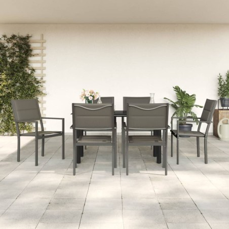 vidaXL Juego de comedor para jardín 7 piezas acero y textilene negro