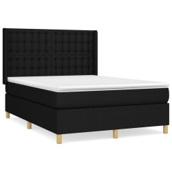 vidaXL Cama box spring con colchón tela negro 140x190 cm