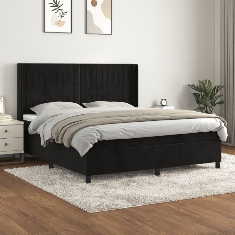 vidaXL Cama box spring con colchón terciopelo negro 180x200 cm vidaXL Cama box spring con colchón terciopelo negro 180x200 cm