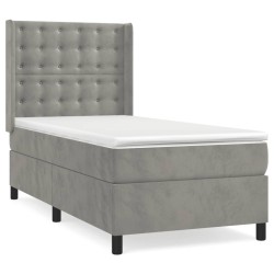vidaXL Cama box spring con colchón terciopelo gris claro 90x190 cm