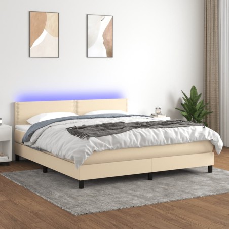 vidaXL Cama box spring colchón y luces LED tela crema 180x200 cm