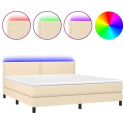 vidaXL Cama box spring colchón y luces LED tela crema 180x200 cm