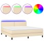 vidaXL Cama box spring colchón y luces LED tela crema 180x200 cm vidaXL Cama box spring colchón y luces LED tela crema 180x200 cm