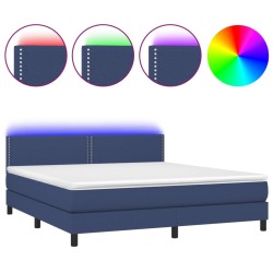 vidaXL Cama box spring colchón y luces LED tela azul 160x200 cm