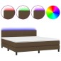 vidaXL Cama box spring colchón luces LED tela marrón oscuro 160x200cm vidaXL Cama box spring colchón luces LED tela marrón oscuro 160x200cm