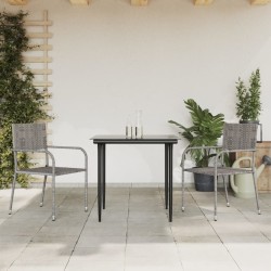 vidaXL Juego de comedor jardín 3 pzas ratán sintético acero gris negro