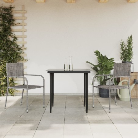 vidaXL Juego de comedor jardín 3 pzas ratán sintético acero gris negro