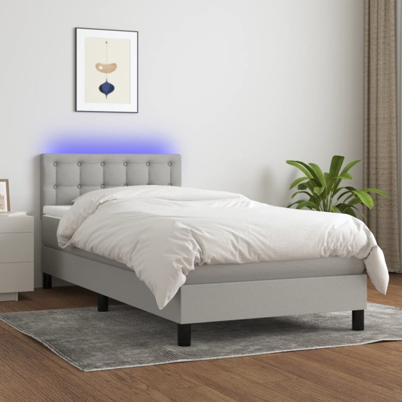 vidaXL Cama box spring colchón y luces LED tela gris claro 100x200 cm vidaXL Cama box spring colchón y luces LED tela gris claro 100x200 cm
