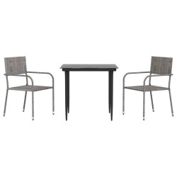 vidaXL Juego de comedor jardín 3 pzas ratán sintético acero gris negro