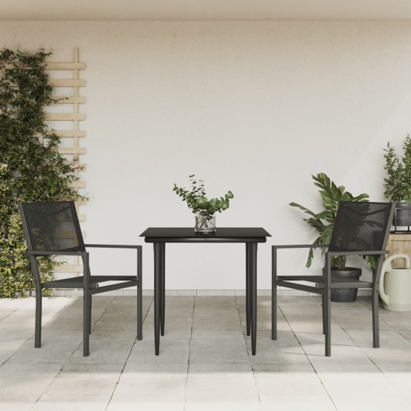 vidaXL Juego de comedor para jardín 3 piezas acero y textilene negro vidaXL Juego de comedor para jardín 3 piezas acero y textilene negro