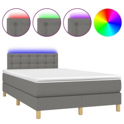 vidaXL Cama box spring con colchón y LED tela gris oscuro 120x200 cm 