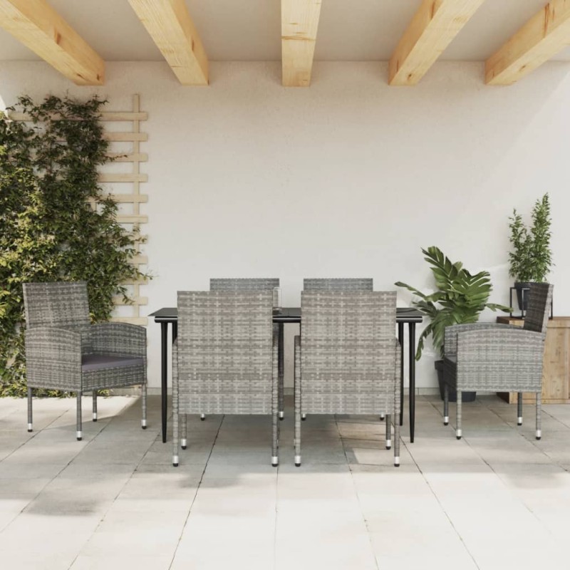 vidaXL Juego de comedor jardín 7 pzas ratán sintético acero gris negro vidaXL Juego de comedor jardín 7 pzas ratán sintético acero gris negro