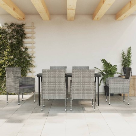 vidaXL Juego de comedor jardín 7 pzas ratán sintético acero gris negro