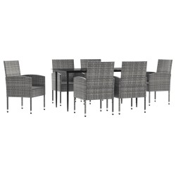 vidaXL Juego de comedor jardín 7 pzas ratán sintético acero gris negro