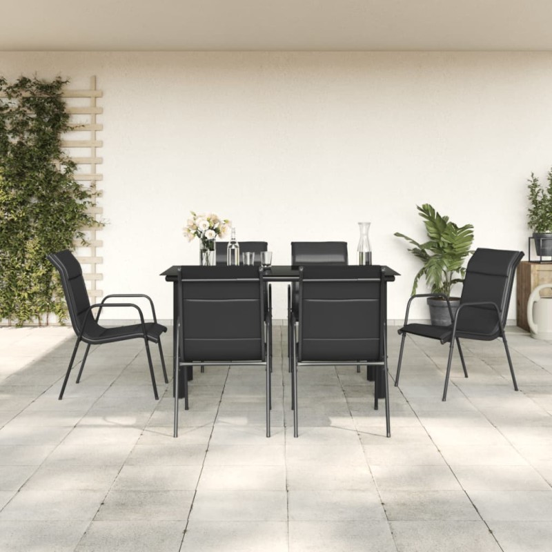 vidaXL Juego de comedor para jardín 7 piezas acero y textilene negro vidaXL Juego de comedor para jardín 7 piezas acero y textilene negro