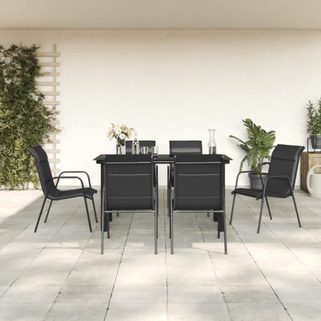 vidaXL Juego de comedor para jardín 7 piezas acero y textilene negro