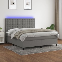 vidaXL Cama box spring colchón y luces LED tela gris oscuro 160x200 cm