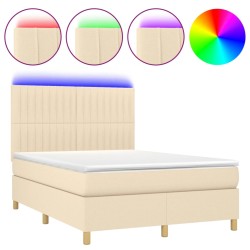 vidaXL Cama box spring colchón y luces LED tela crema 140x190 cm
