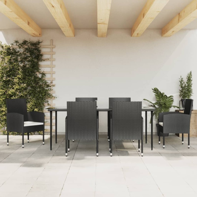 vidaXL Juego de comedor de jardín 7 pzas ratán sintético y acero negro vidaXL Juego de comedor de jardín 7 pzas ratán sintético y acero negro