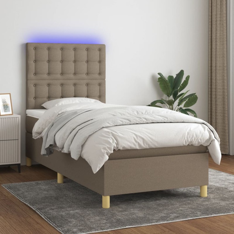 vidaXL Cama box spring colchón y luces LED tela gris taupe 90x200 cm vidaXL Cama box spring colchón y luces LED tela gris taupe 90x200 cm